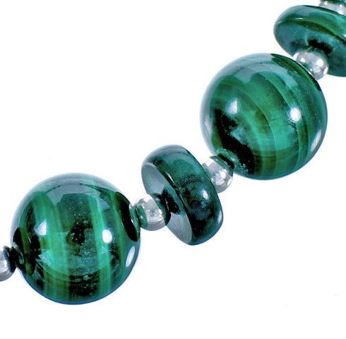 Malachite Genuine Sterling Silver Southwest Bead Necklace DX117645